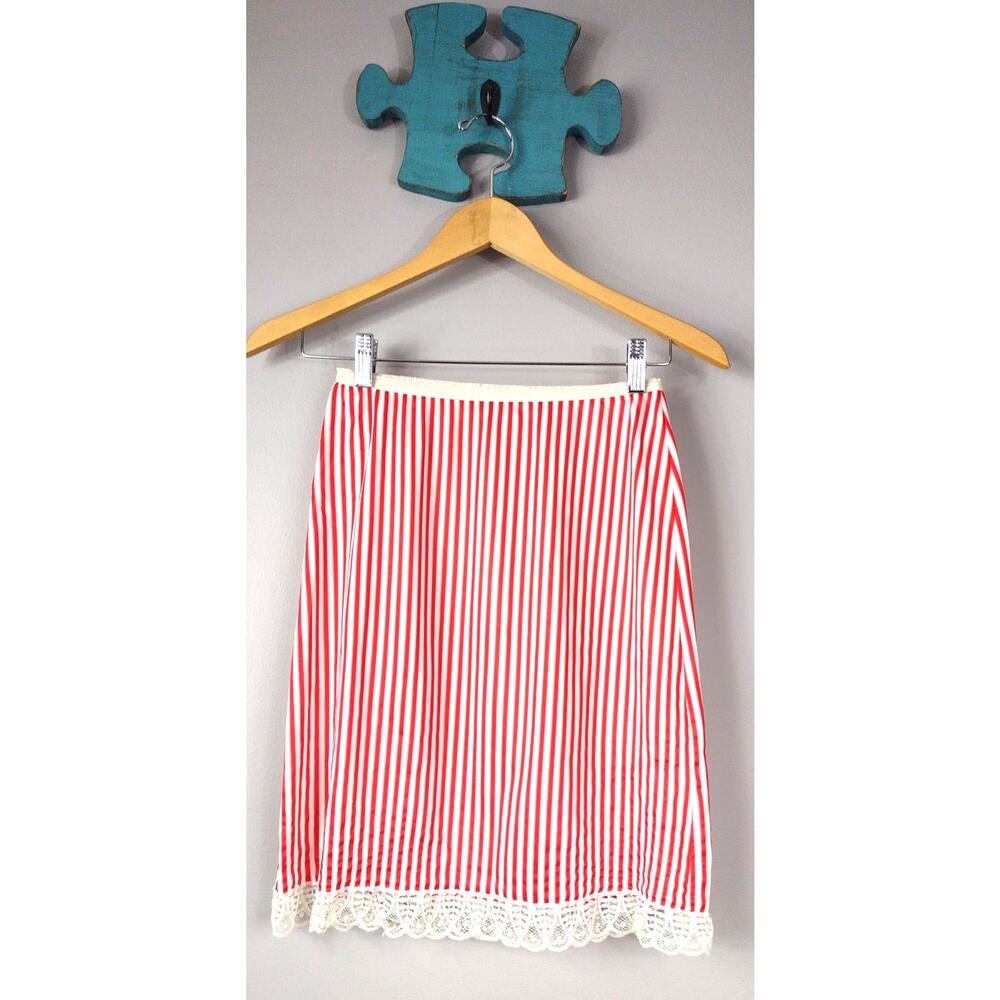 Vintage Vassarette Red White Striped Half Slip Retro Lace Trim